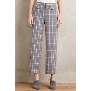 Anthropologie Cartonnier Gray & White Windowpane Grid Crop Ankle Trousers Size 4